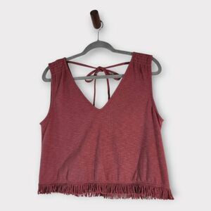 Very J Pink Ribbed Knit Crop Top Size Medium Dusty Pink Crop Top with Fringe